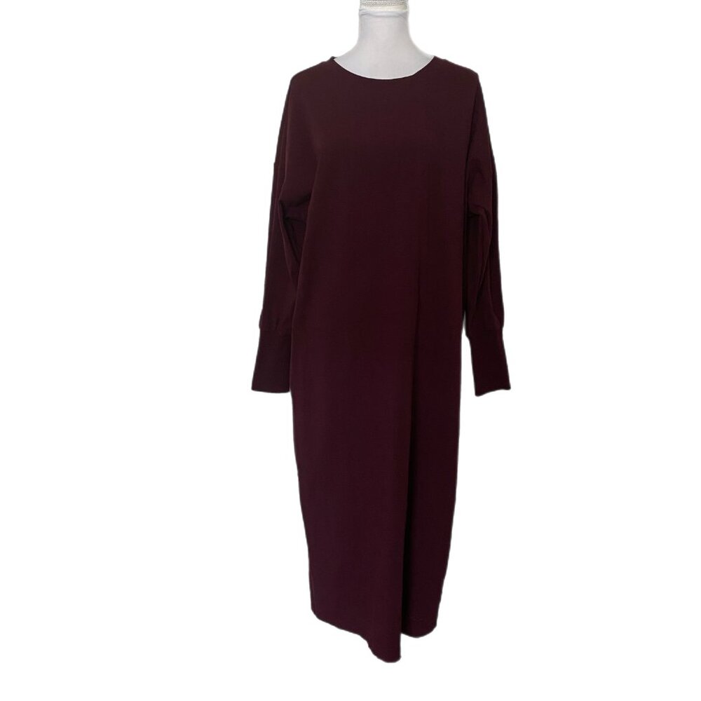 Nordstrom Women's Dark Purple 3/4 Fitted Sleeve Mid Length Stretch Dress L